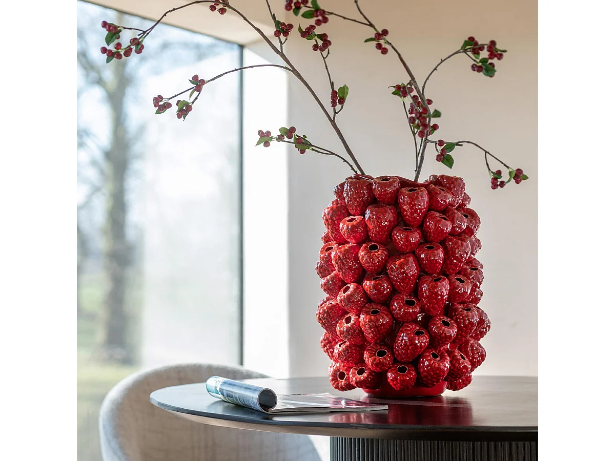Vase Déco en Argile "Berry" 45cm Rouge