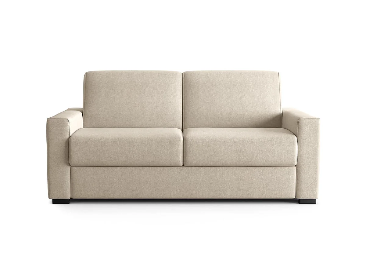 Canapé droit convertible 3 places en tissu chenille beige - ouverture express - Anzio