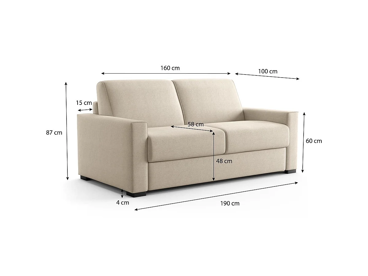 Canapé droit convertible 3 places en tissu chenille beige - ouverture express - Anzio