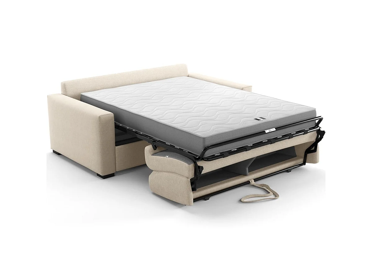 Canapé droit convertible 3 places en tissu chenille beige - ouverture express - Anzio