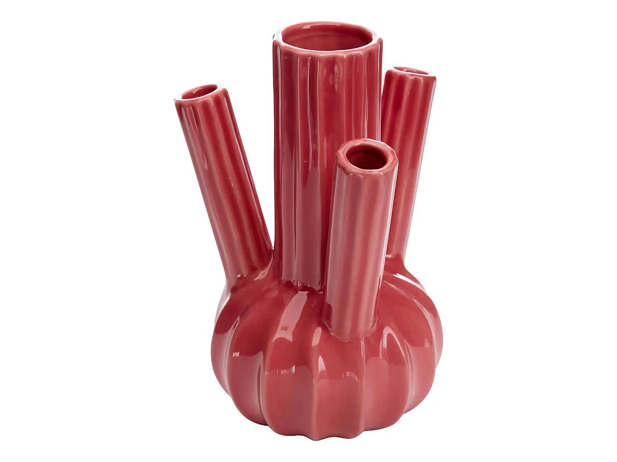 Vase Multiple en Dolomite "Fleur" 20cm Rose Foncé