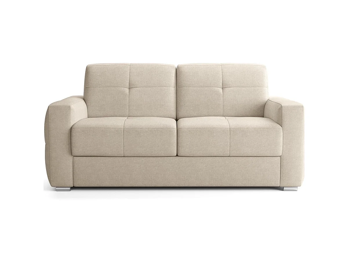 Canapé capitonné convertible 3 places en tissu chenille beige - ouverture express - Cassian