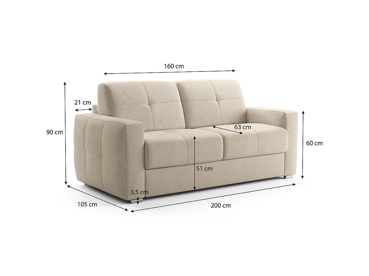 Canapé capitonné convertible 3 places en tissu chenille beige - ouverture express - Cassian