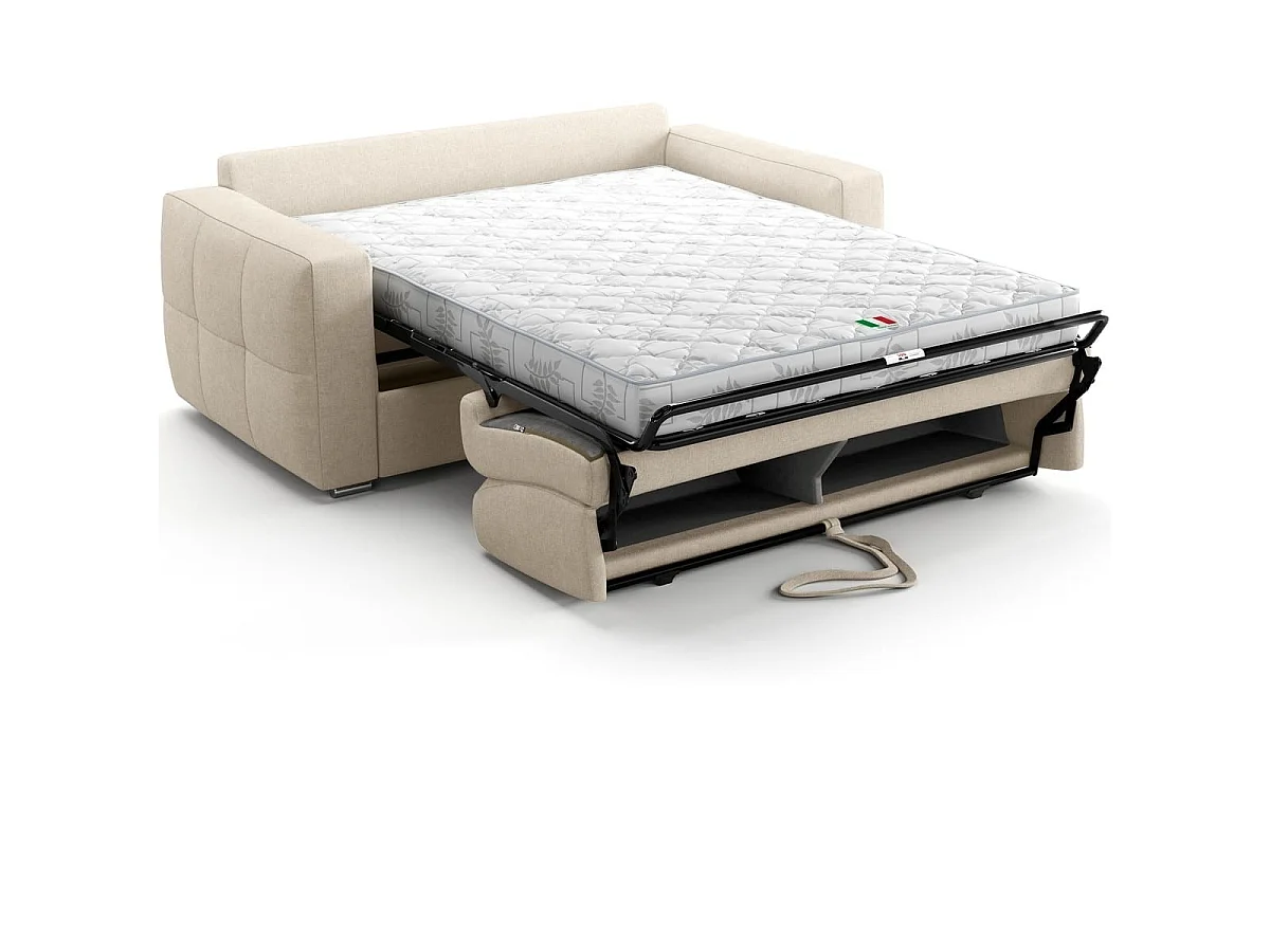 Canapé capitonné convertible 3 places en tissu chenille beige - ouverture express - Cassian