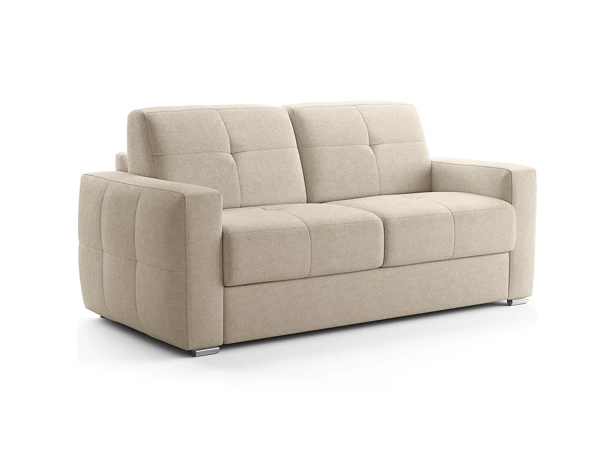 Canapé capitonné convertible 3 places en tissu chenille beige - ouverture express - Cassian