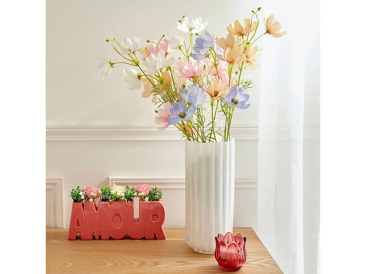 Vase Strié en Verre "Fleur de Rose" 28cm Blanc