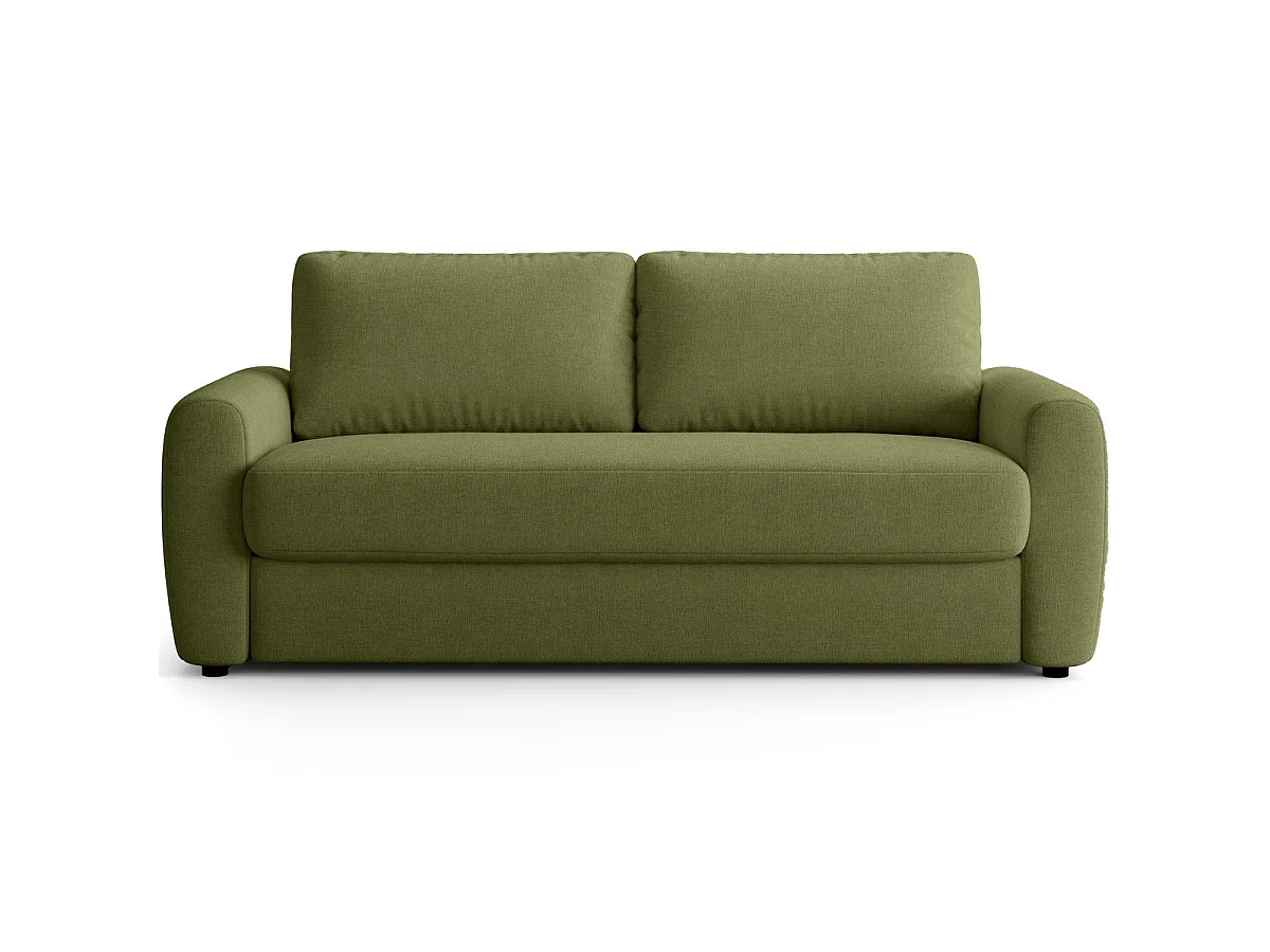 Canapé droit convertible 3 places en tissu chenille vert olive - ouverture express - Salvia