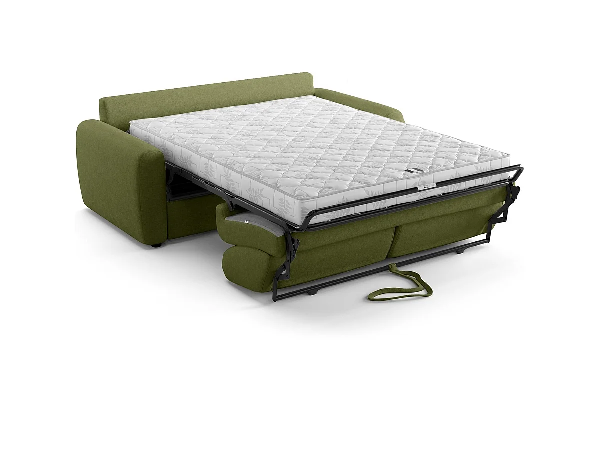 Canapé droit convertible 3 places en tissu chenille vert olive - ouverture express - Salvia