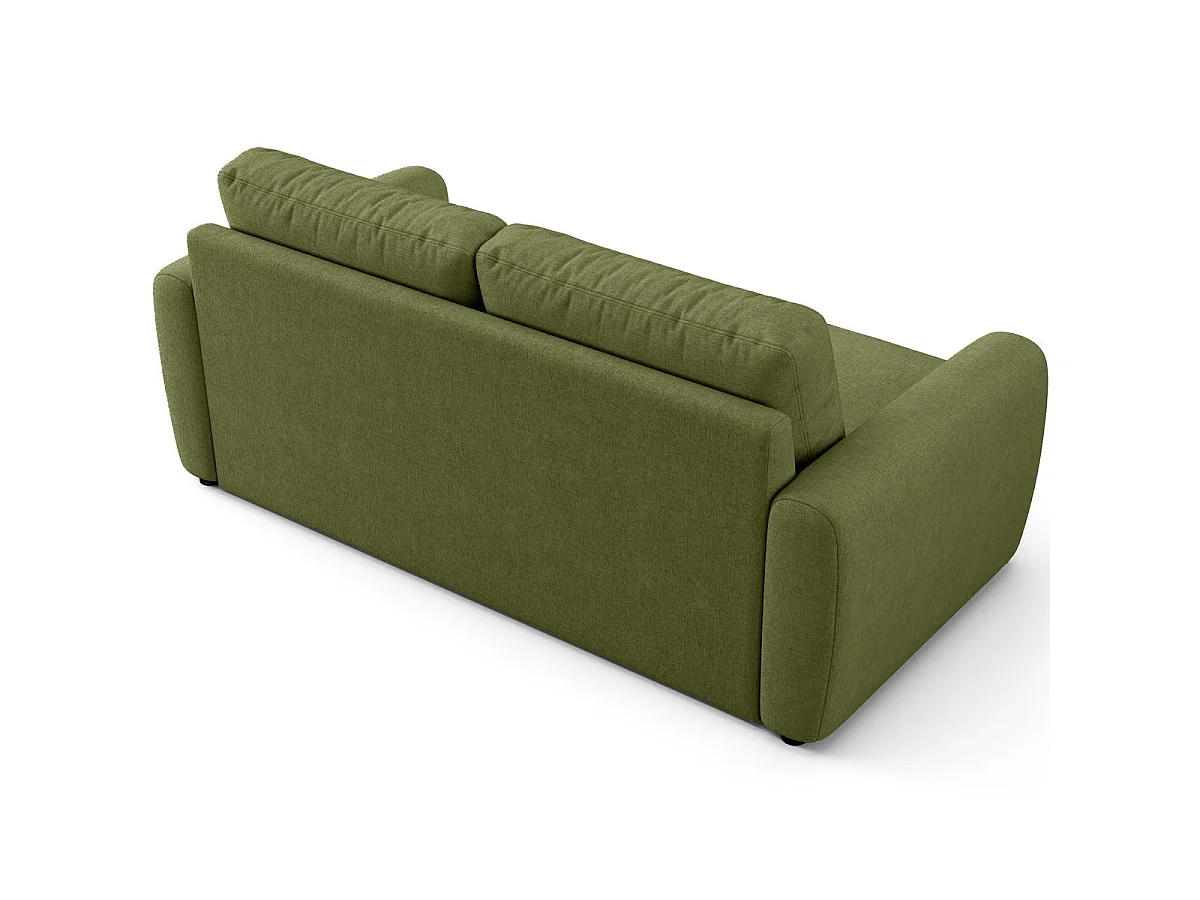 Canapé droit convertible 3 places en tissu chenille vert olive - ouverture express - Salvia