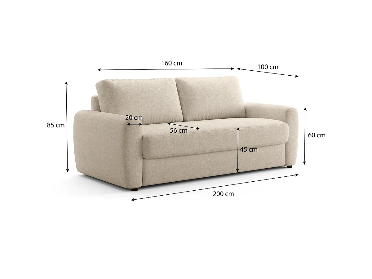 Canapé droit convertible 3 places en tissu chenille beige - ouverture express - Salvia