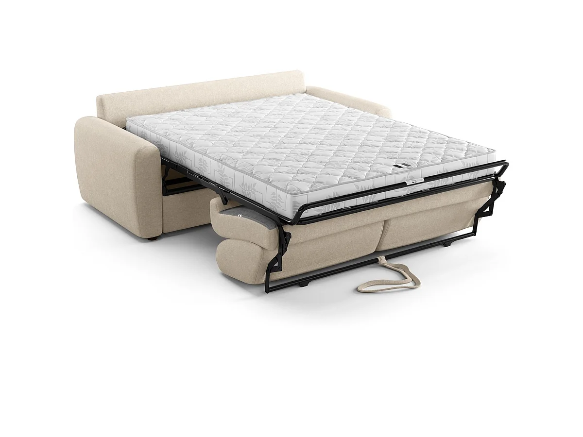 Canapé droit convertible 3 places en tissu chenille beige - ouverture express - Salvia