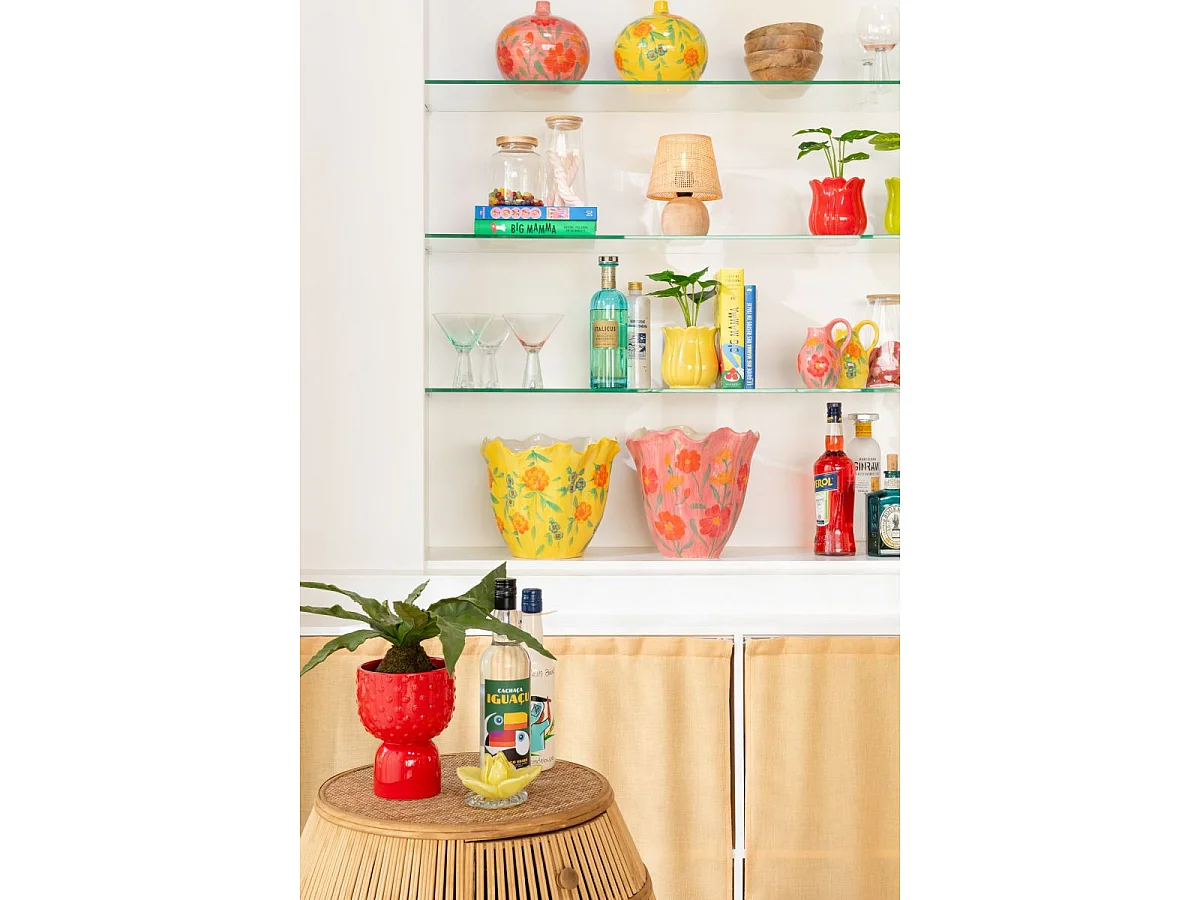 Vase Déco Fleurs en Argile "Alegria" 32cm Jaune