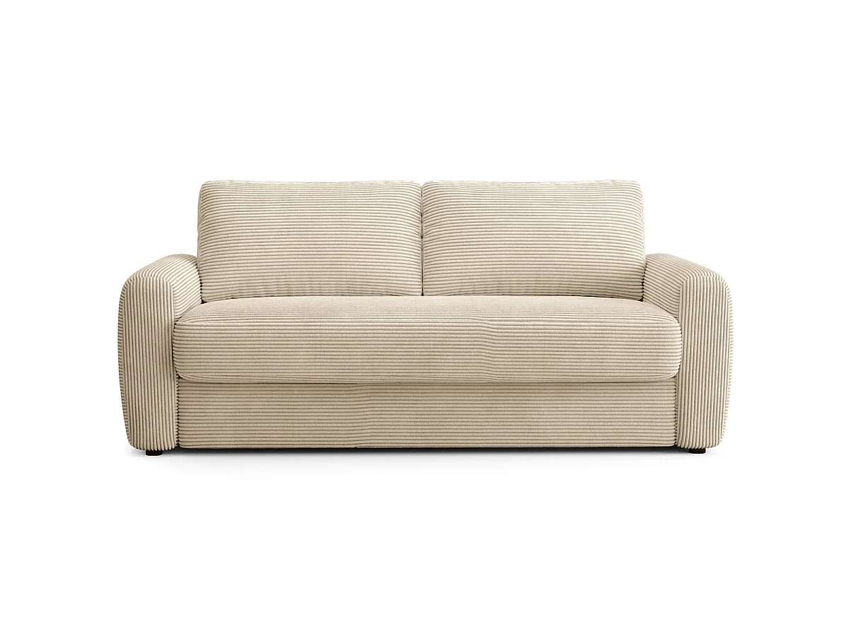 Canapé droit convertible 3 places en velours côtelé beige - ouverture express - Salvia