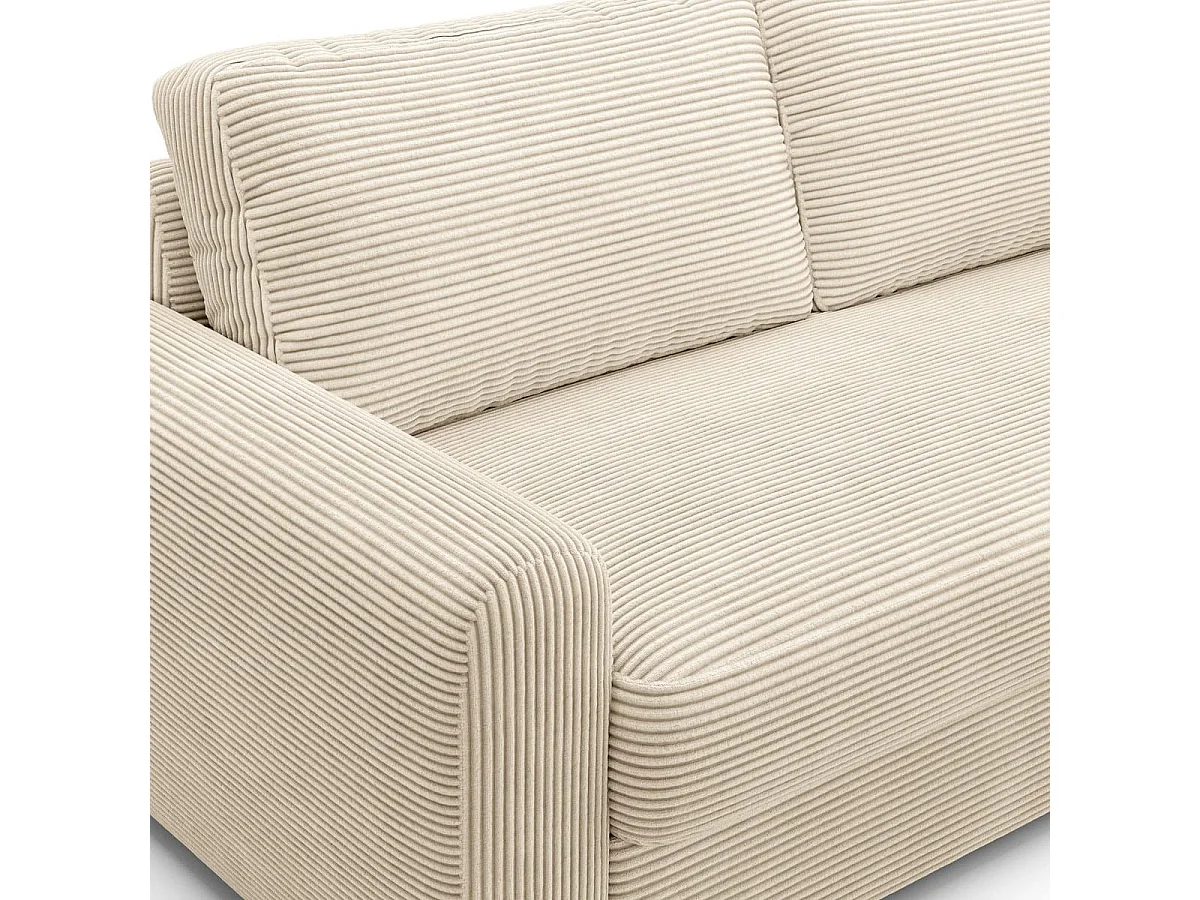 Canapé droit convertible 3 places en velours côtelé beige - ouverture express - Salvia