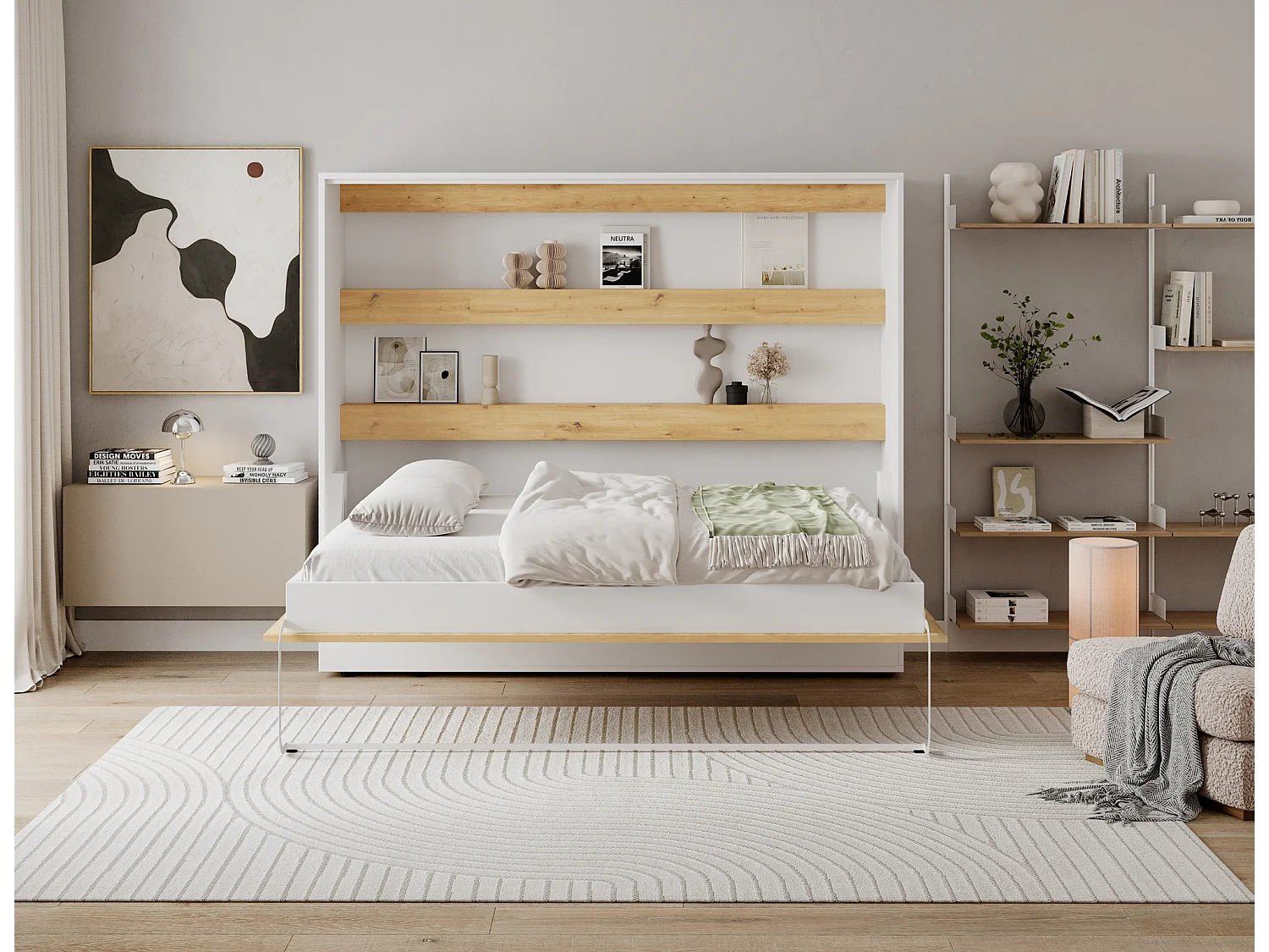 Fällsäng 160x200 horisontell sängbotten ingår Devon Vit och Trä