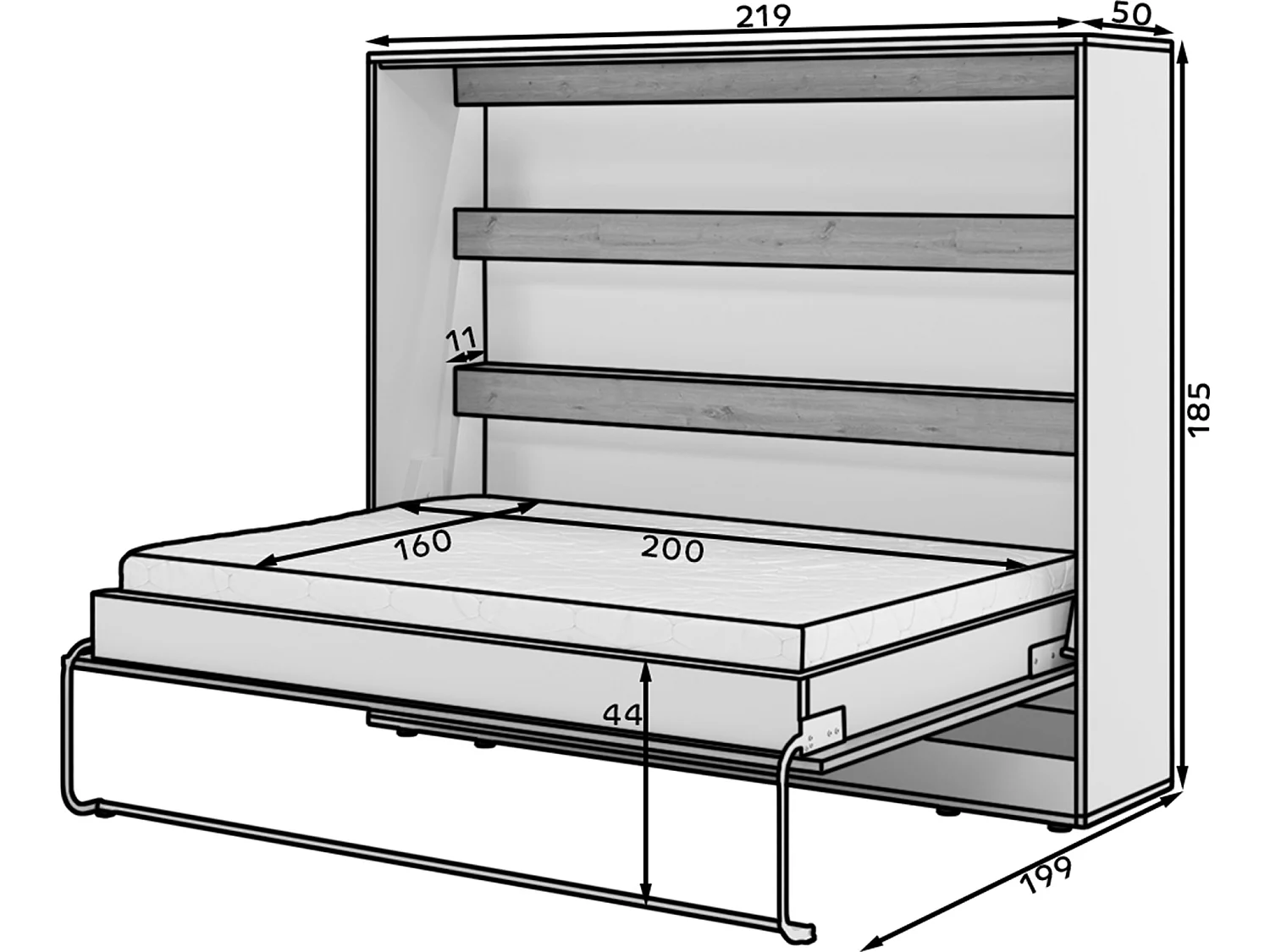 Fällsäng 160x200 horisontell sängbotten ingår Devon Vit och Trä