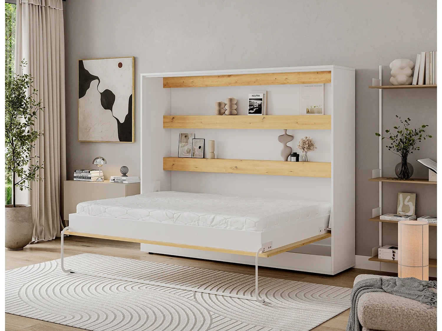 Fällsäng 160x200 horisontell sängbotten ingår Devon Vit och Trä