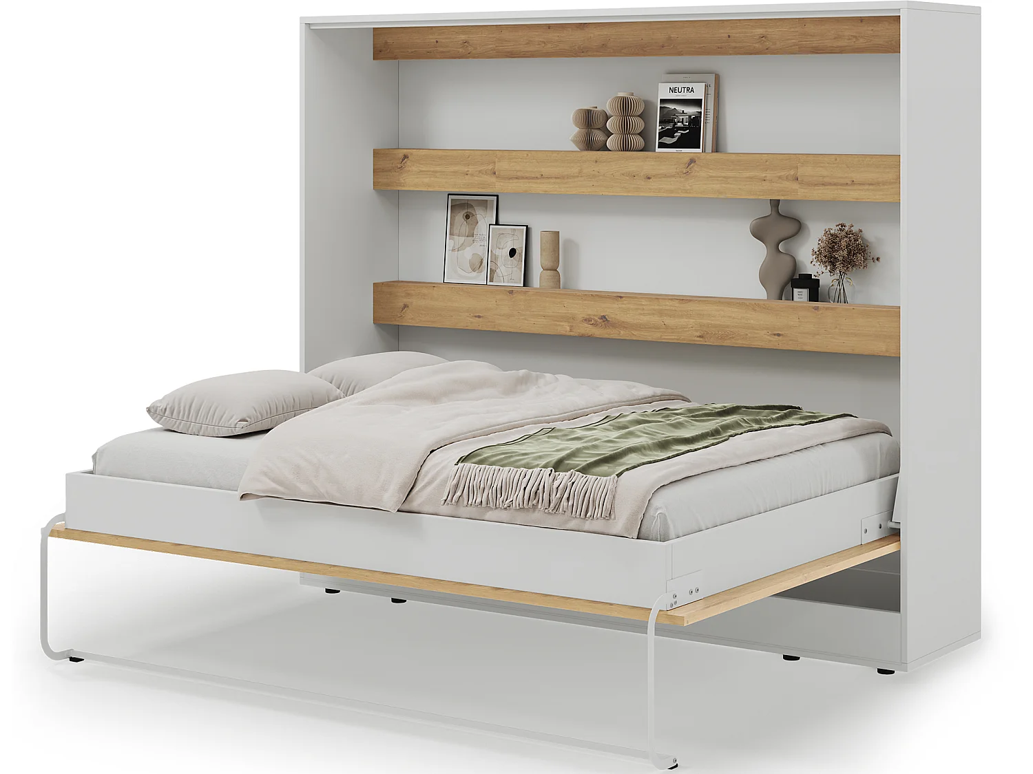 Fällsäng 140x200 horisontell sängbotten ingår Devon Vit och Trä