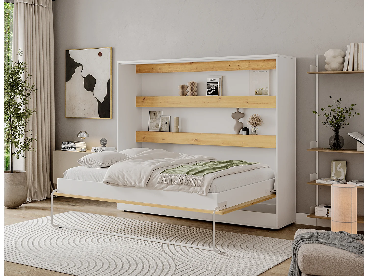 Fällsäng 140x200 horisontell sängbotten ingår Devon Vit och Trä