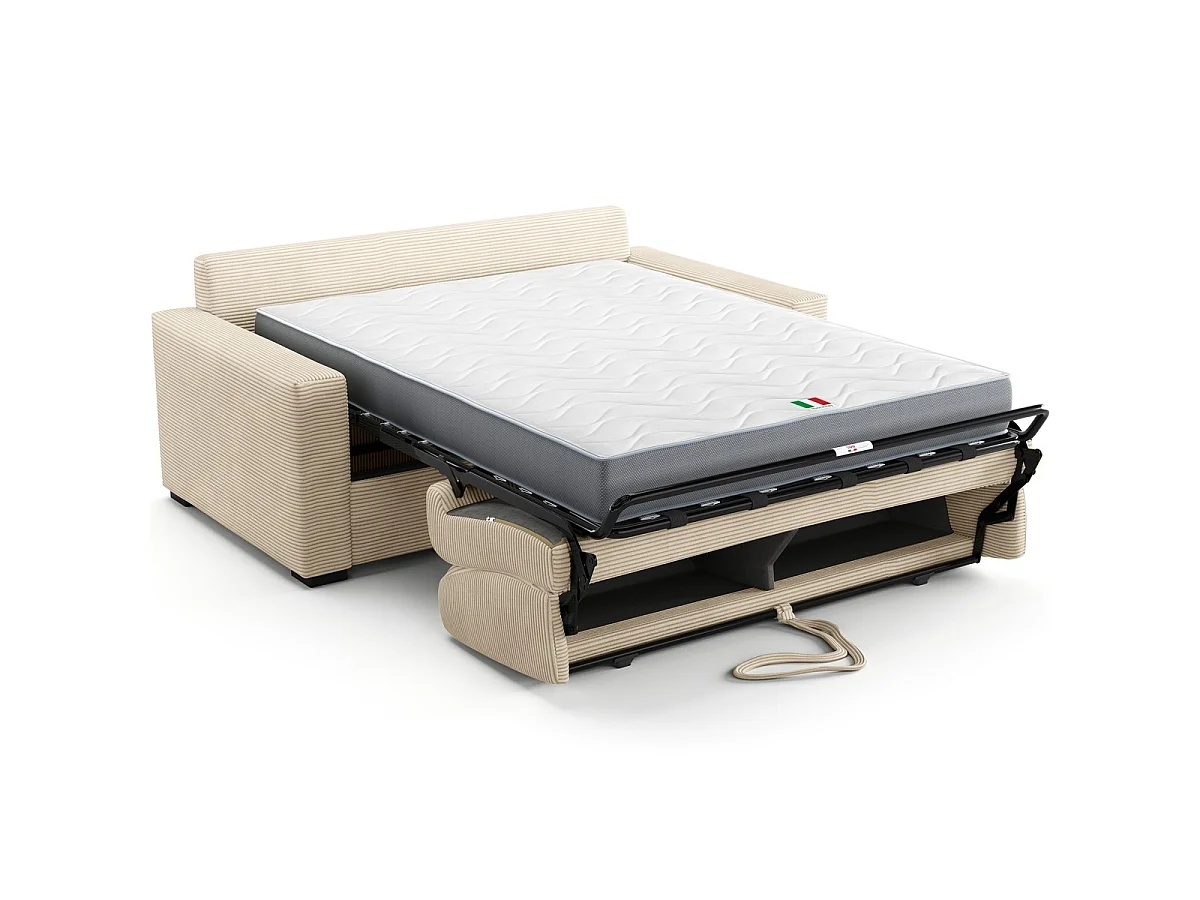 Canapé droit convertible 3 places en velours côtelé beige - ouverture express - Anzio