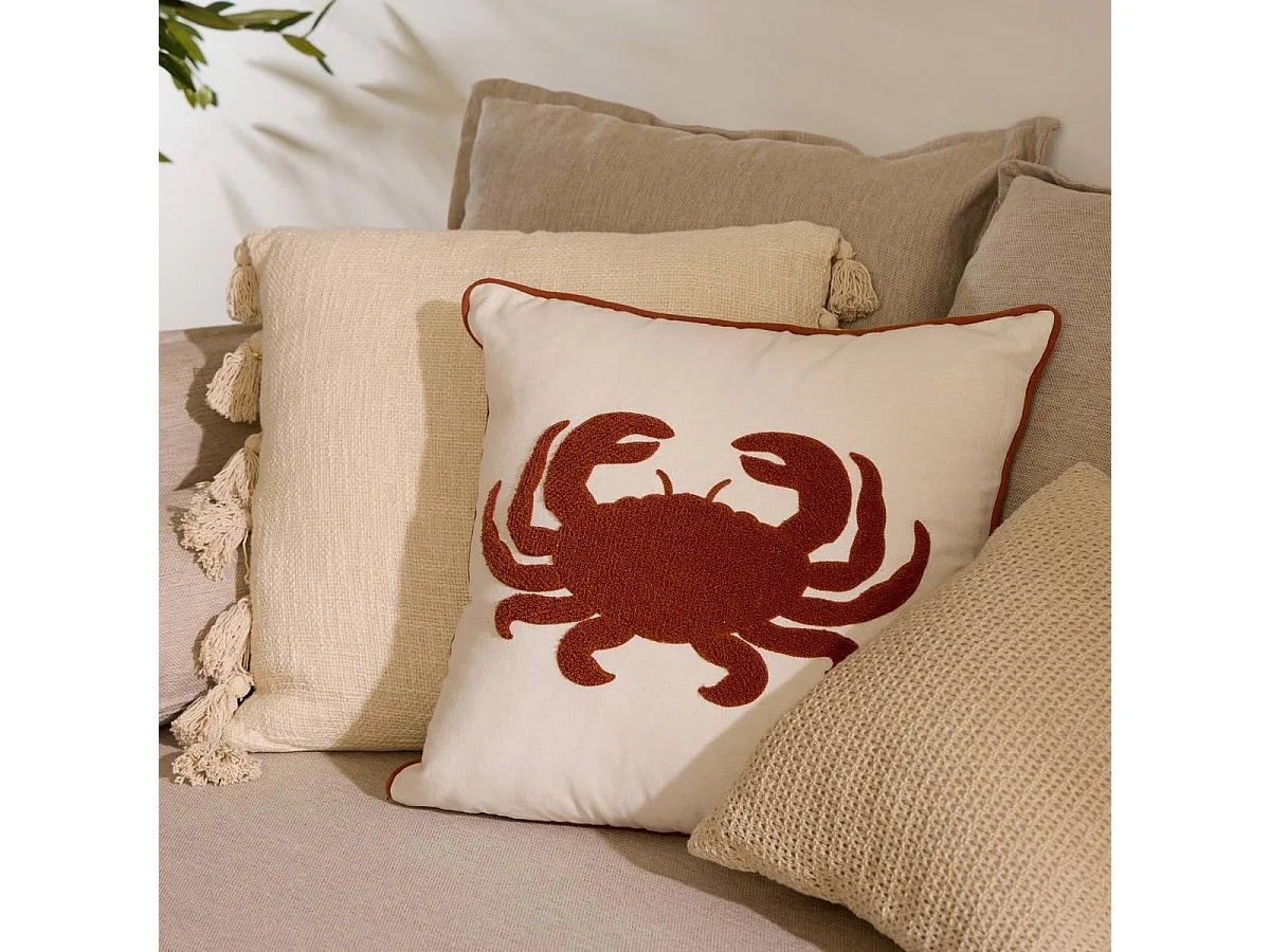 Coussin Déco Brodé "Océania" 45x45cm Blanc