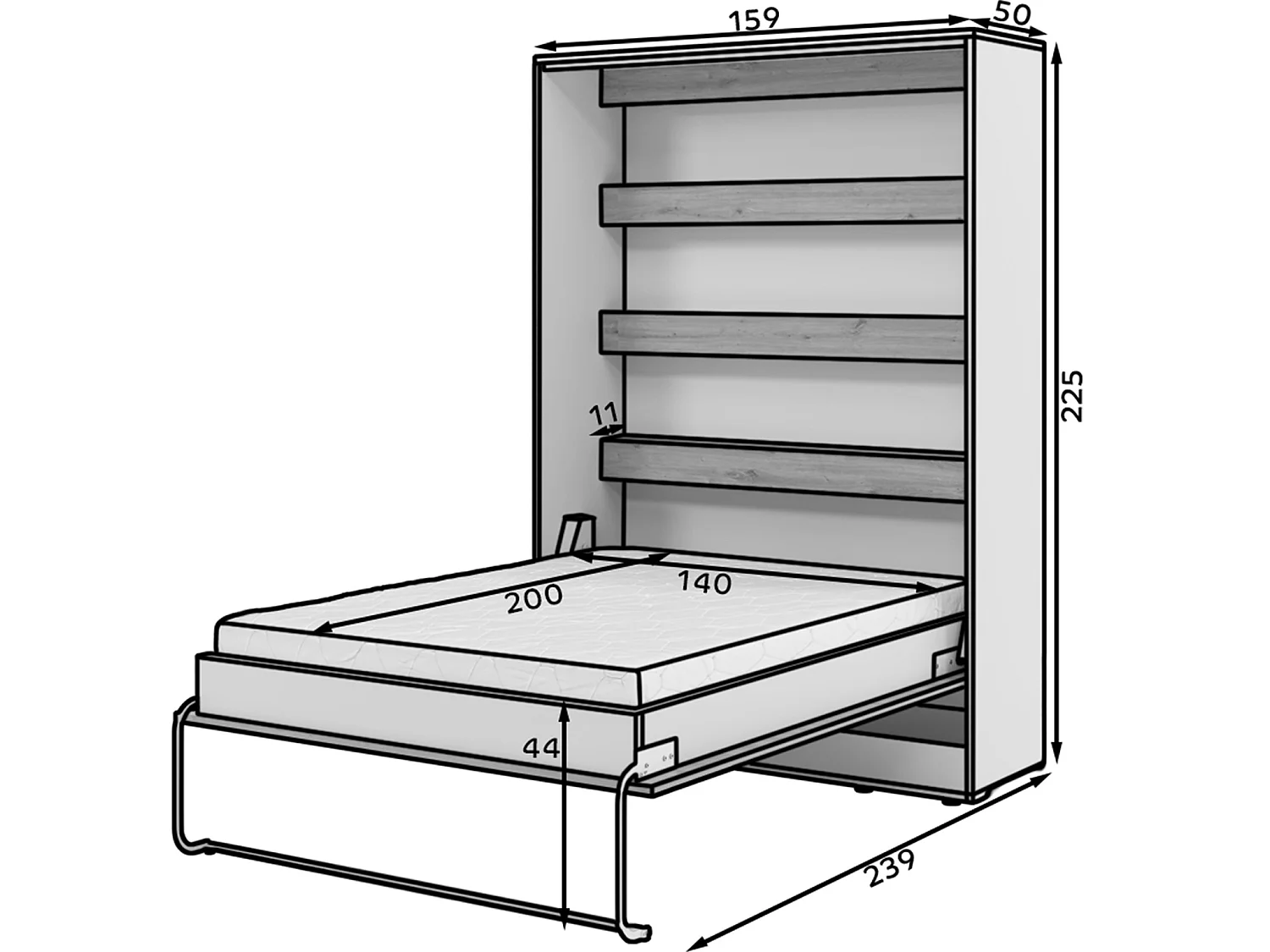 Fällsäng 140x200 vertikal sängbotten ingår Devon Vit