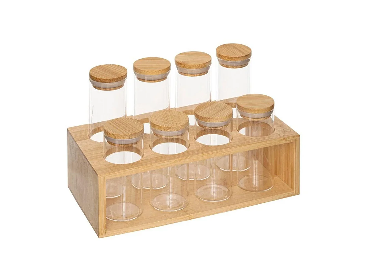 Présentoir à Épices en Bambou "8 Pots" 22cm Naturel