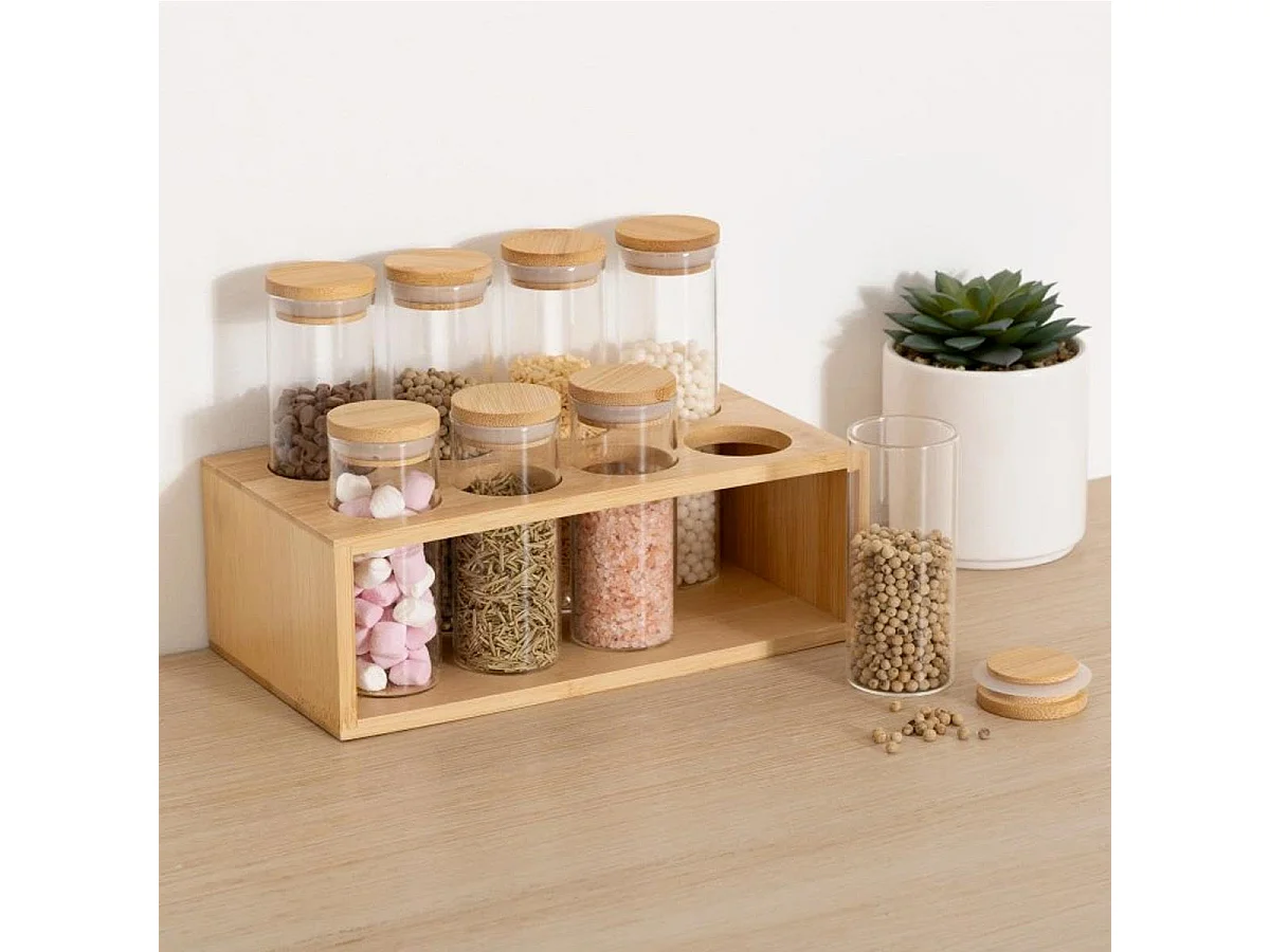 Présentoir à Épices en Bambou "8 Pots" 22cm Naturel