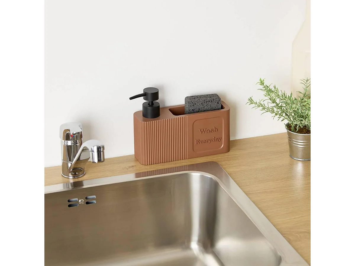 Distributeur de Savon Avec Éponge "Terra" 19cm Marron