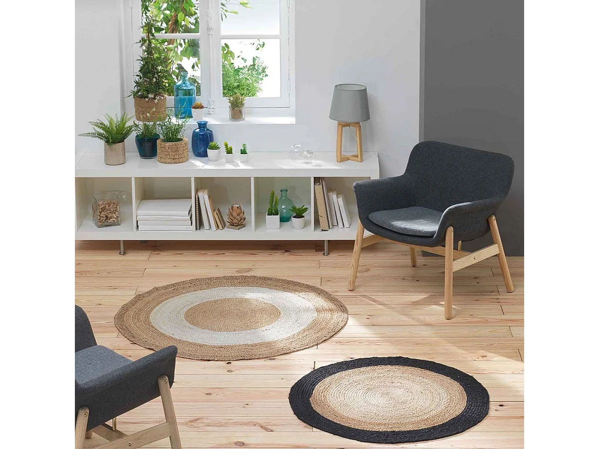 Tapis Rond Déco en Jute "Salem" 90cm Noir