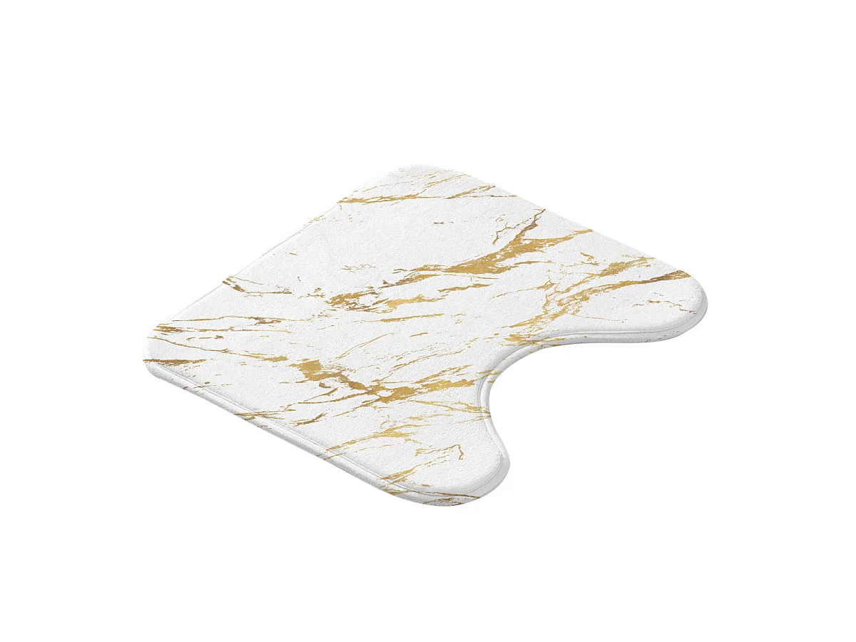 Tapis Contour WC Imprimé "Aquamarbre" 45cm Blanc & Or
