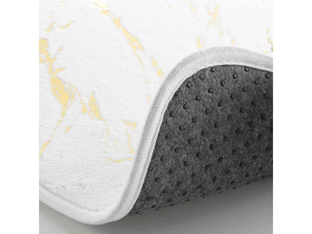 Tapis Contour WC Imprimé "Aquamarbre" 45cm Blanc & Or