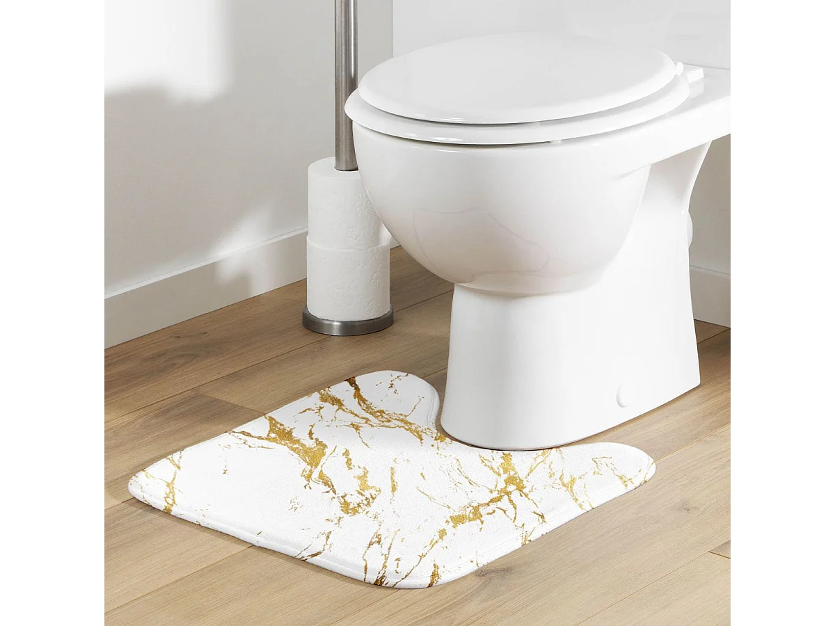 Tapis Contour WC Imprimé "Aquamarbre" 45cm Blanc & Or