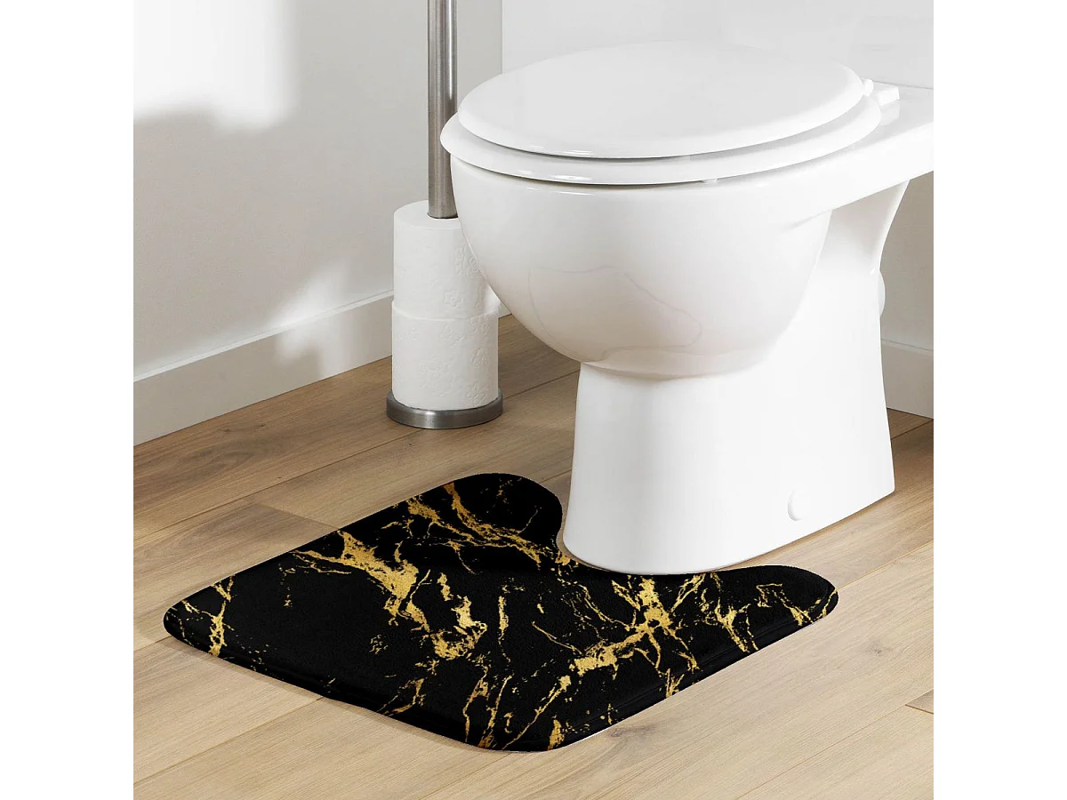 Tapis Contour WC Imprimé "Aquamarbre" 45cm Noir & Or