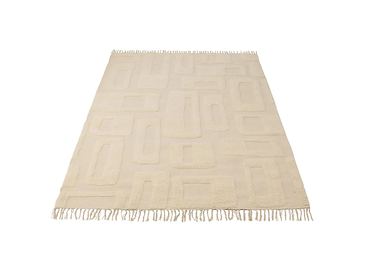 Tapis Déco en Laine "Lignes Abstraites" 200x300cm Écru