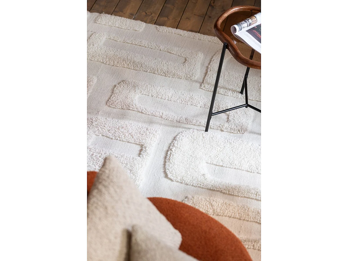 Tapis Déco en Laine "Lignes Abstraites" 200x300cm Écru