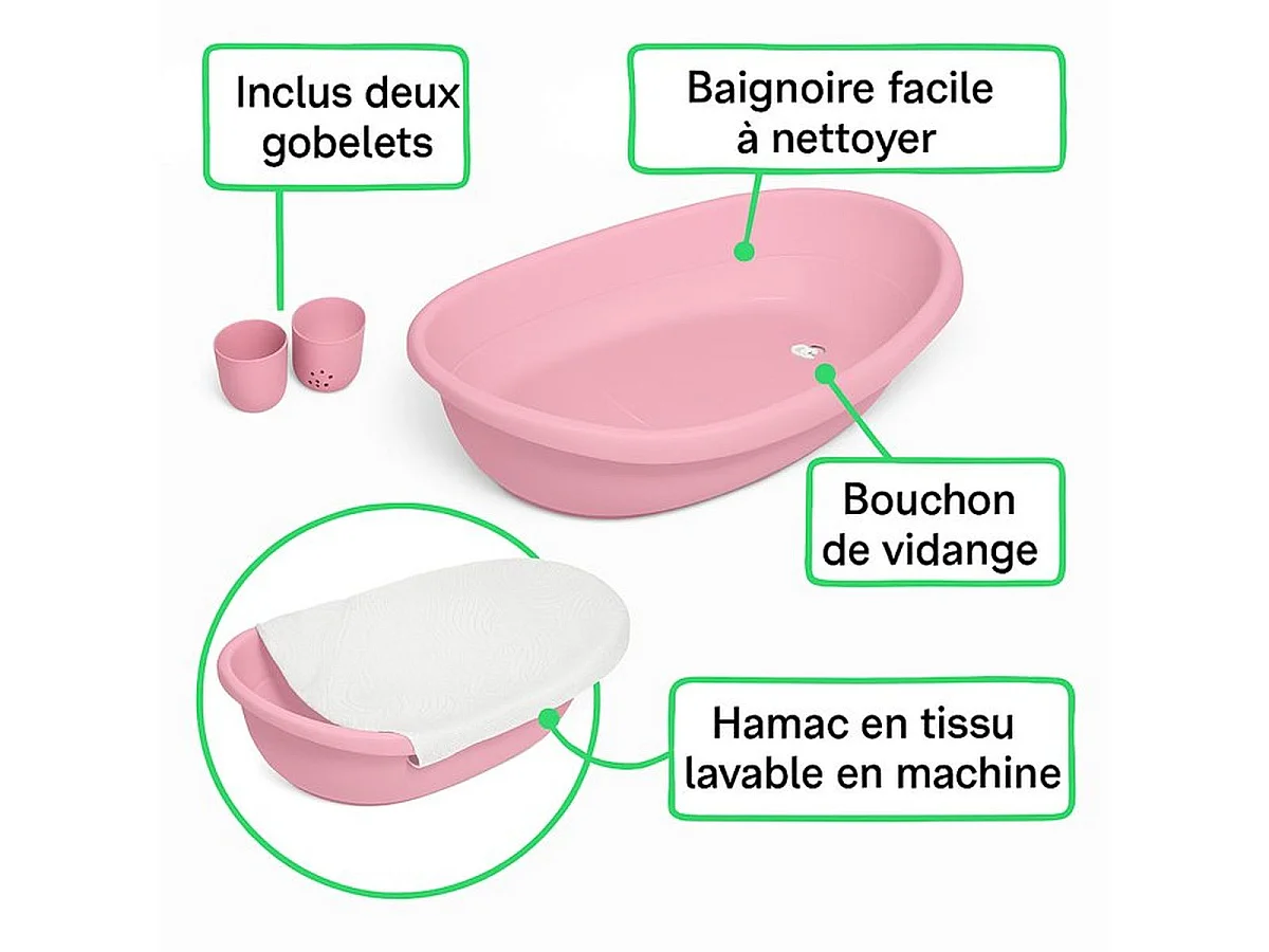 INGENUITY Baignoire évolutive 4-en-1 avec hamac en tissu et siège de maintien, Rose