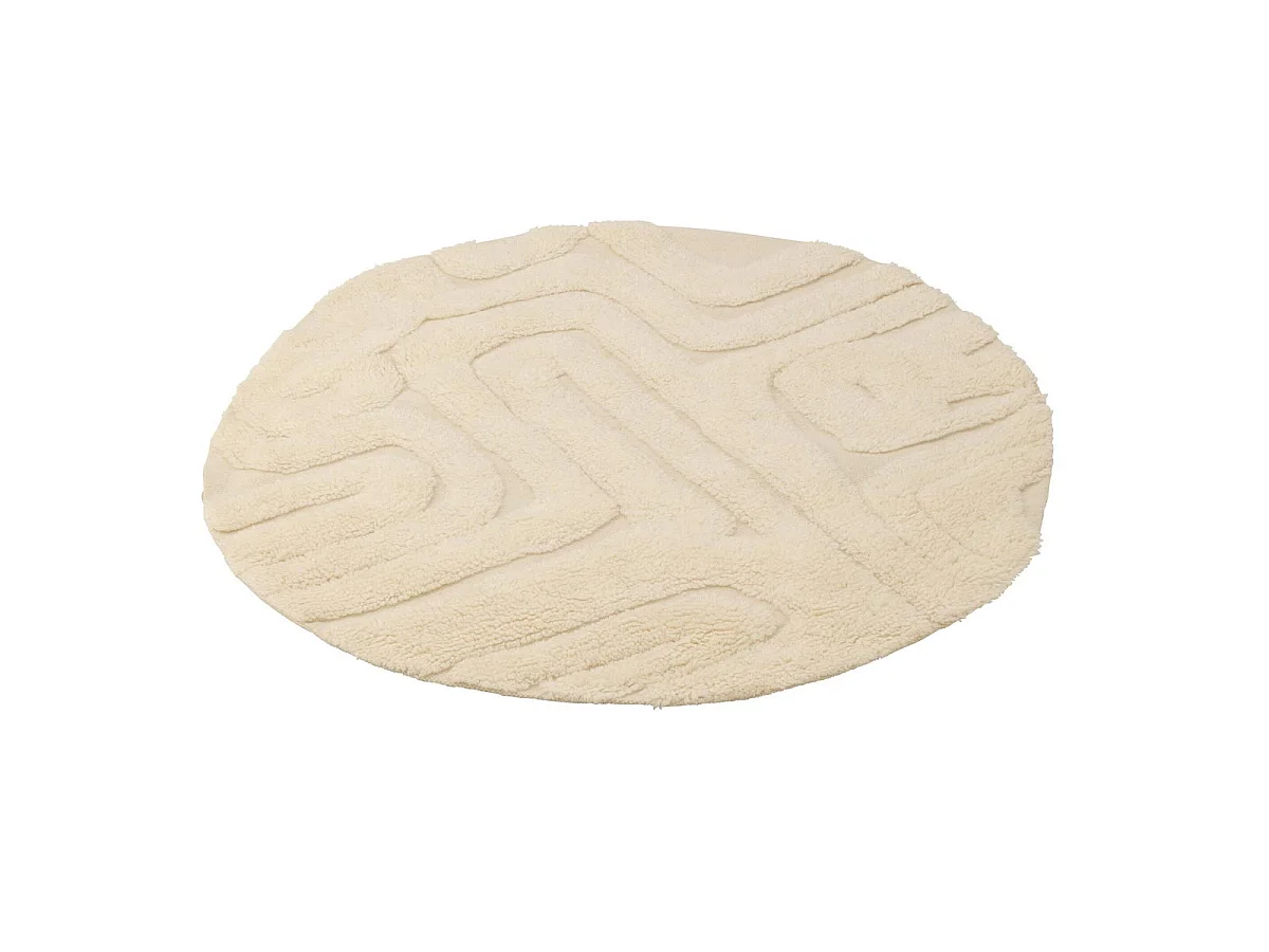 Tapis Rond en Laine "Lignes Abstraites" 150cm Écru