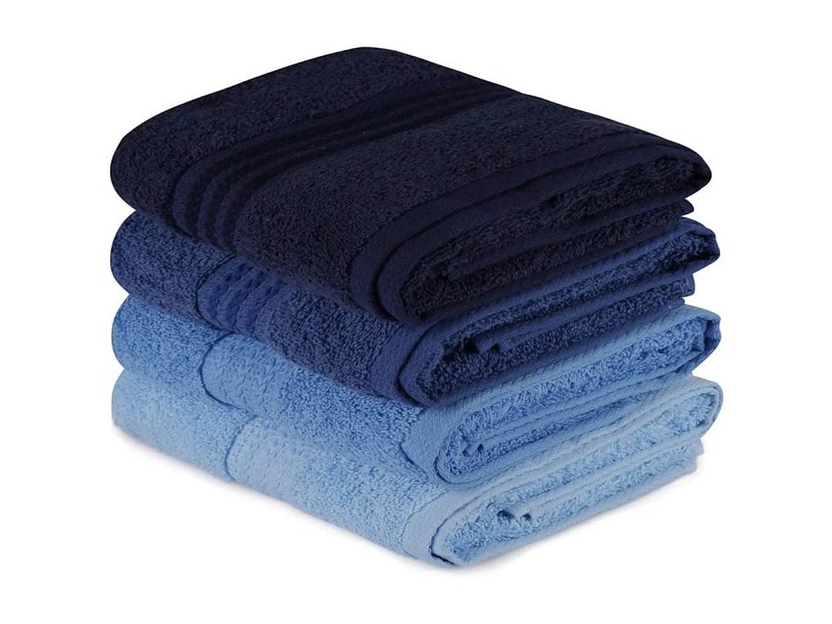 Ensemble de 4 serviettes à main 100% coton 50 x 90 cm — Tons de bleu