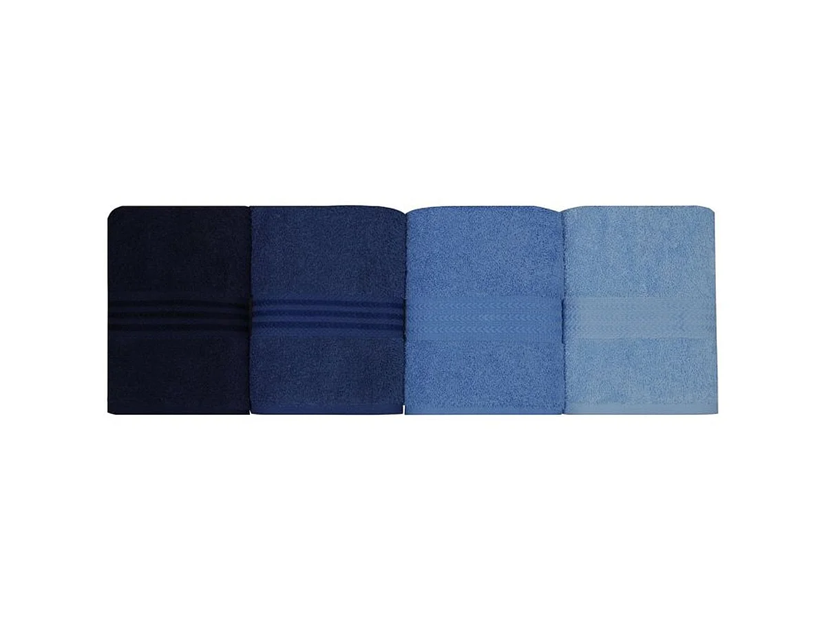 Ensemble de 4 serviettes à main 100% coton 50 x 90 cm — Tons de bleu