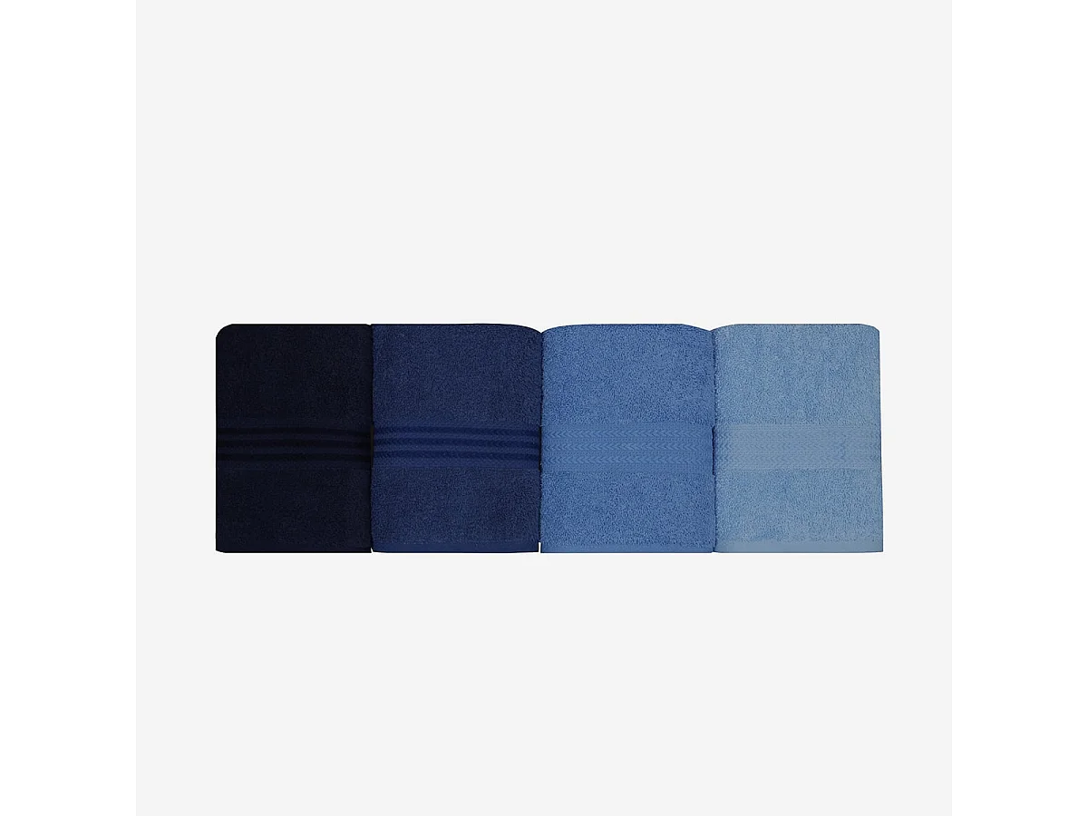 Ensemble de 4 serviettes à main 100% coton 50 x 90 cm — Tons de bleu