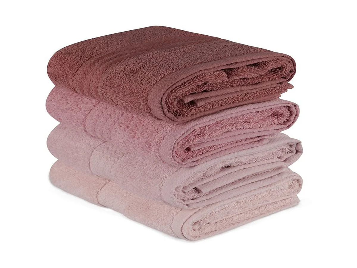 Ensemble de 4 serviettes de toilette ASIR GRUP 100% coton 50 x 90 cm - Rose clair, Rose poudré, Rose, Crème