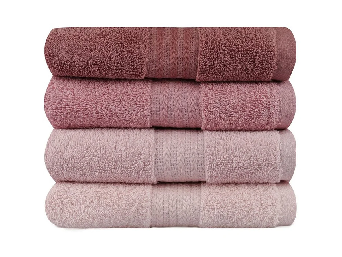 Ensemble de 4 serviettes de toilette ASIR GRUP 100% coton 50 x 90 cm - Rose clair, Rose poudré, Rose, Crème
