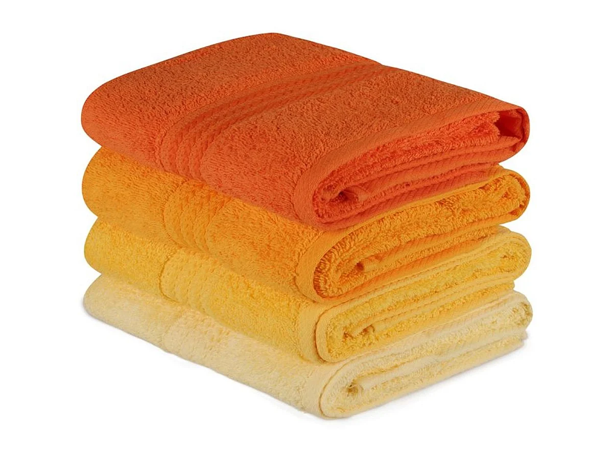 Ensemble de 4 serviettes à main jaunes 100% coton 50 x 90 cm - Éponge moelleuse, Oeko‑Tex