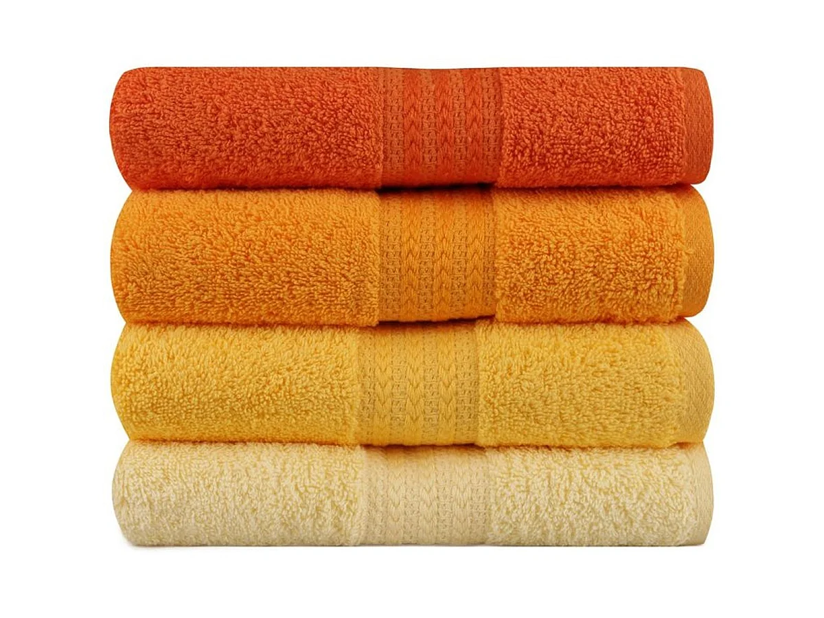 Ensemble de 4 serviettes à main jaunes 100% coton 50 x 90 cm - Éponge moelleuse, Oeko‑Tex