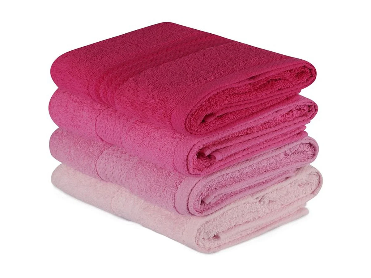 Lot de 4 serviettes à main roses 100% coton 50 x 90 cm - Bande tissée décorative