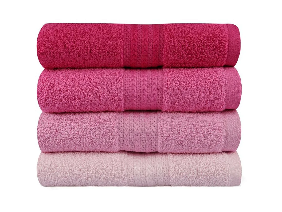 Lot de 4 serviettes à main roses 100% coton 50 x 90 cm - Bande tissée décorative
