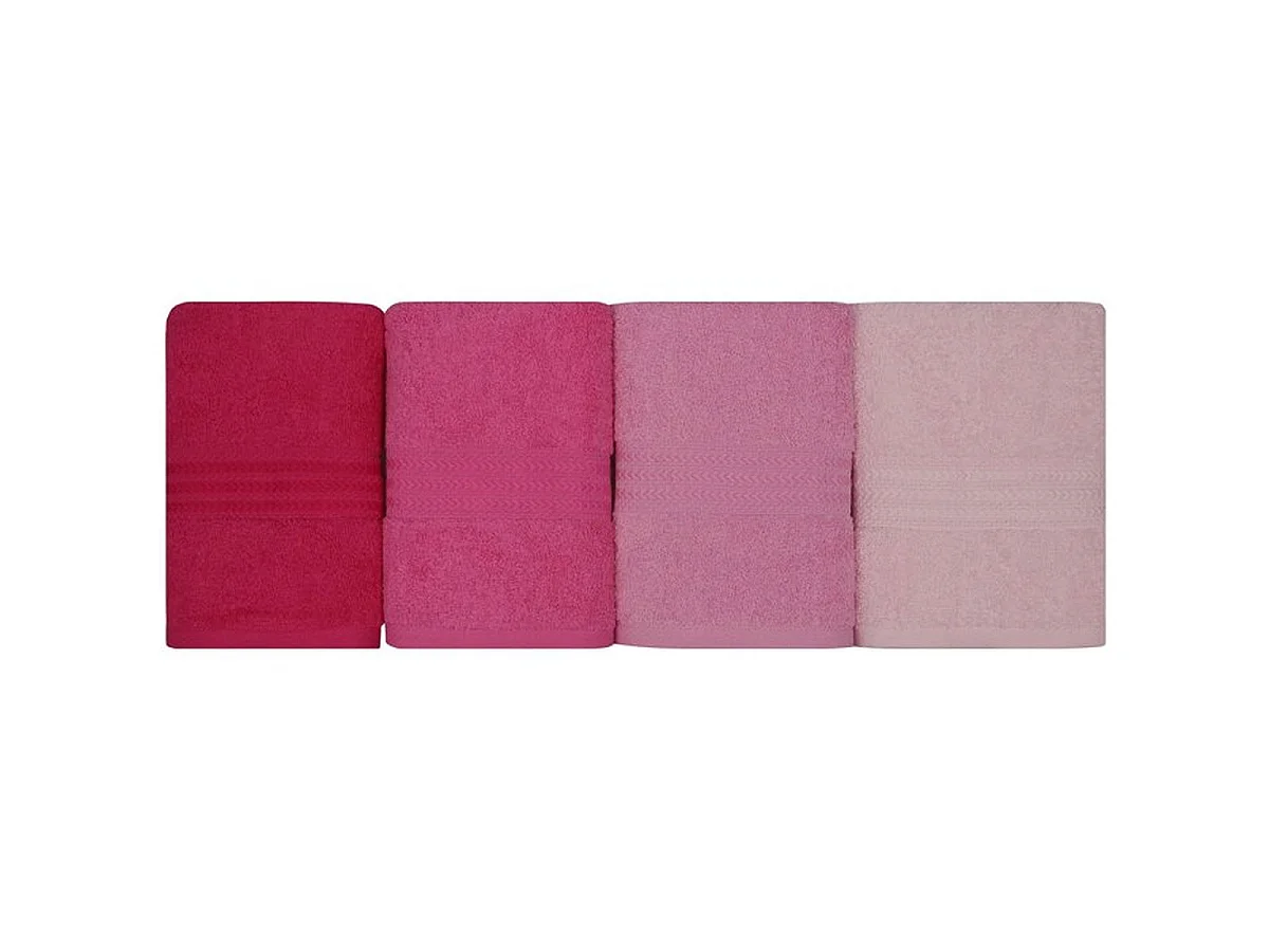 Lot de 4 serviettes à main roses 100% coton 50 x 90 cm - Bande tissée décorative