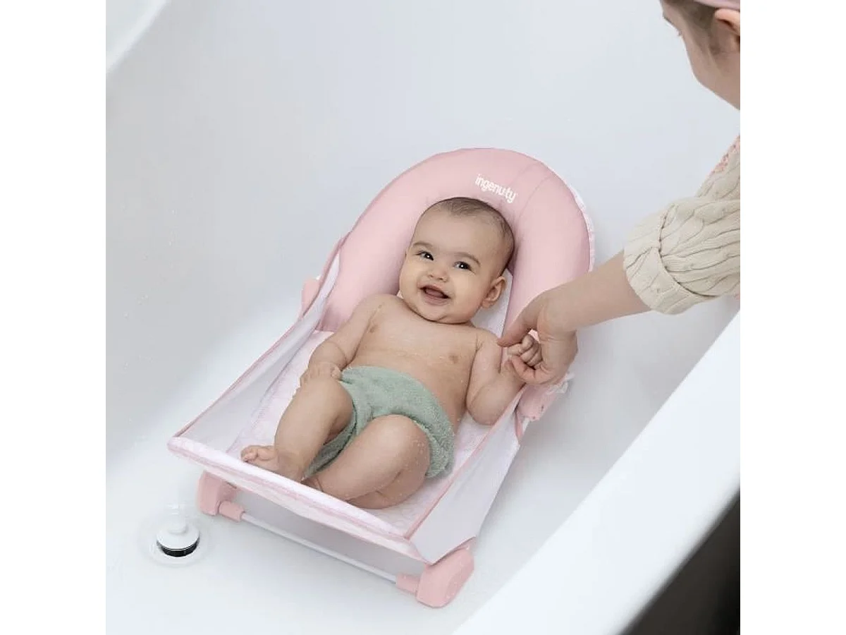 INGENUITY Opvouwbare Babybadstoel met Gewatteerde Hoofdsteun, 2 Posities, Roze