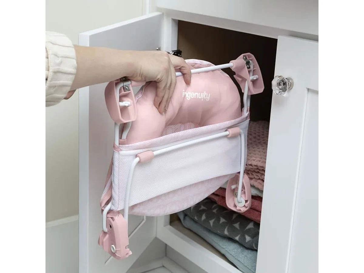 INGENUITY Opvouwbare Babybadstoel met Gewatteerde Hoofdsteun, 2 Posities, Roze
